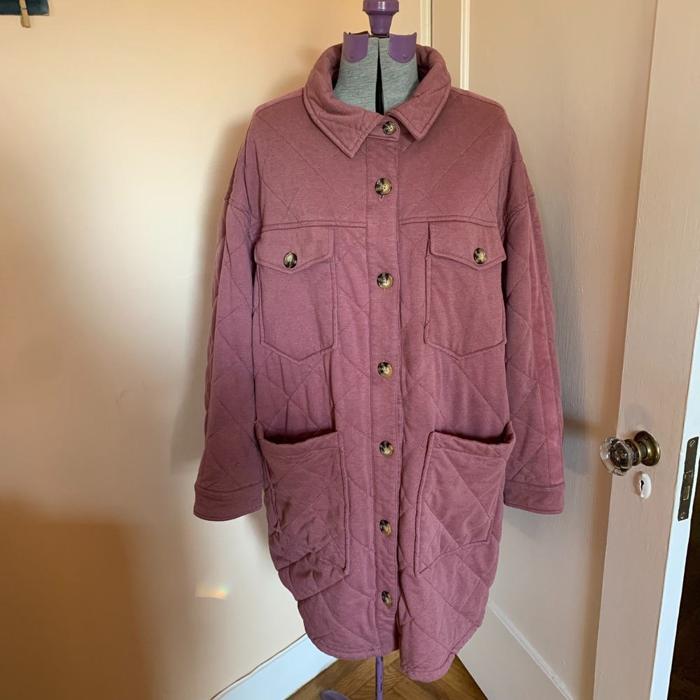 Bagatelle Collection Mauve Pink Quilted Shacket Jacket Double Pockets XL